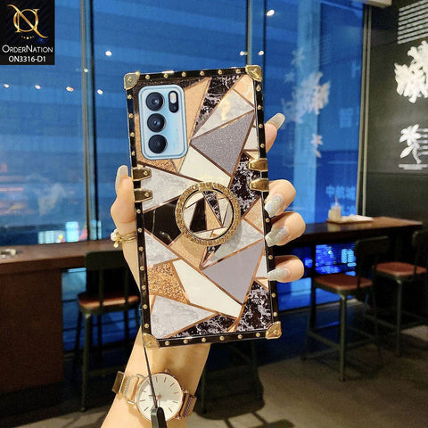Oppo Reno 6 Cover - Design 1 - Smart Mosaic Marble and Glitter Trunk Style Soft Case Without Strap