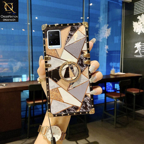 Vivo Y21e Cover - Design 1 - Smart Mosaic Marble and Glitter Trunk Style Soft Case Without Strap