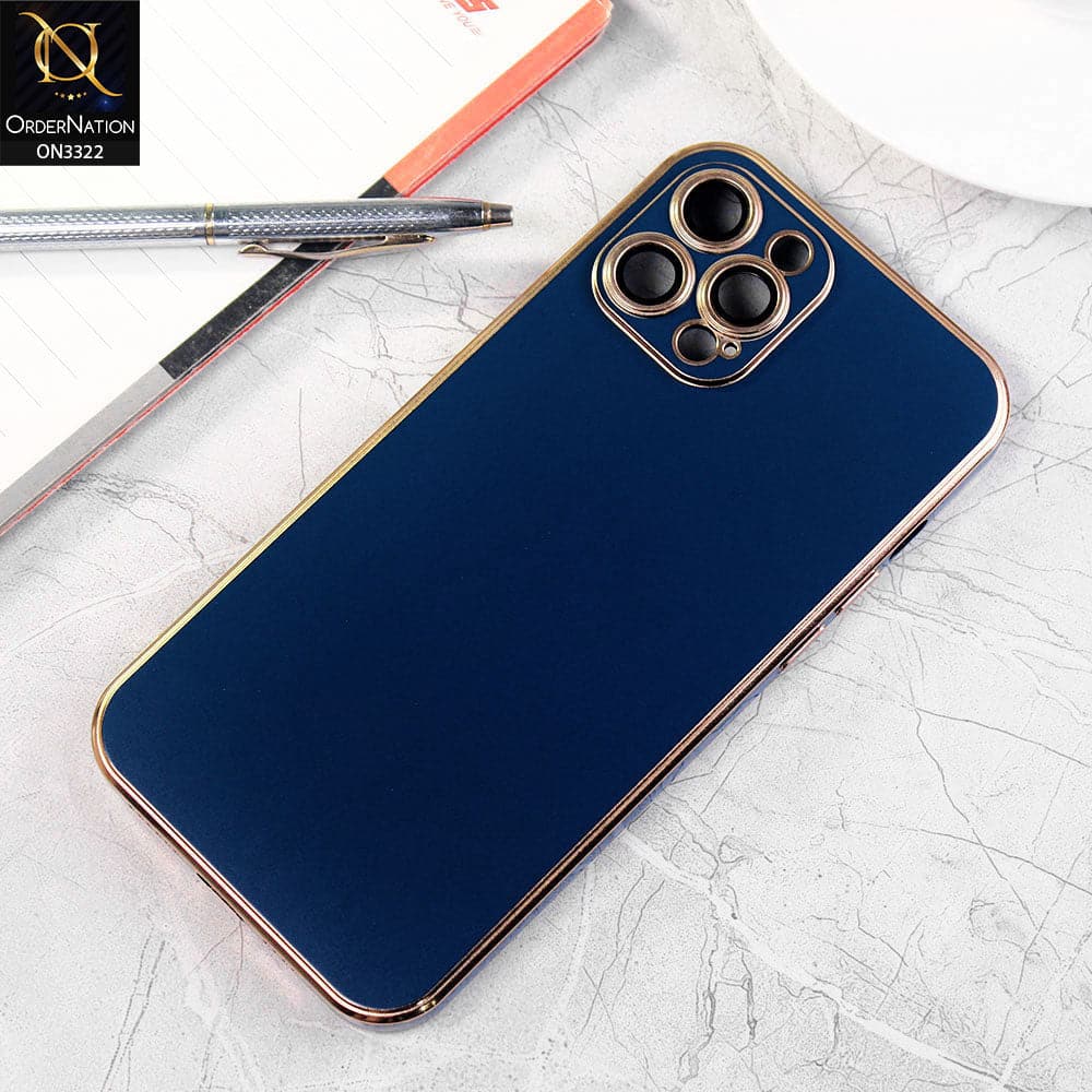 iPhone 12 Pro Max Cover - Dark Blue - Electroplated Edges Ultra Thin Camera Lens Protection Shield Matt Soft Case
