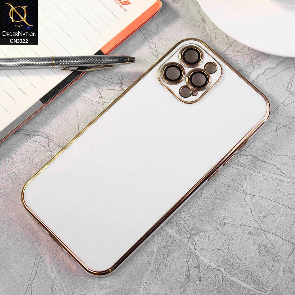 iPhone 12 Pro Max Cover - White - Electroplated Edges Ultra Thin Camera Lens Protection Shield Matt Soft Case