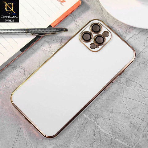 iPhone 12 Pro Max Cover - White - Electroplated Edges Ultra Thin Camera Lens Protection Shield Matt Soft Case