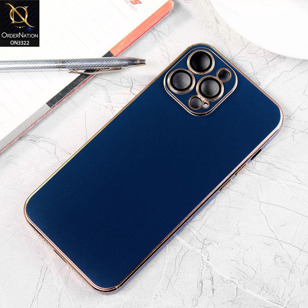 iPhone 13 Pro Max Cover - Dark Blue - Electroplated Edges Ultra Thin Camera Lens Protection Shield Matt Soft Case
