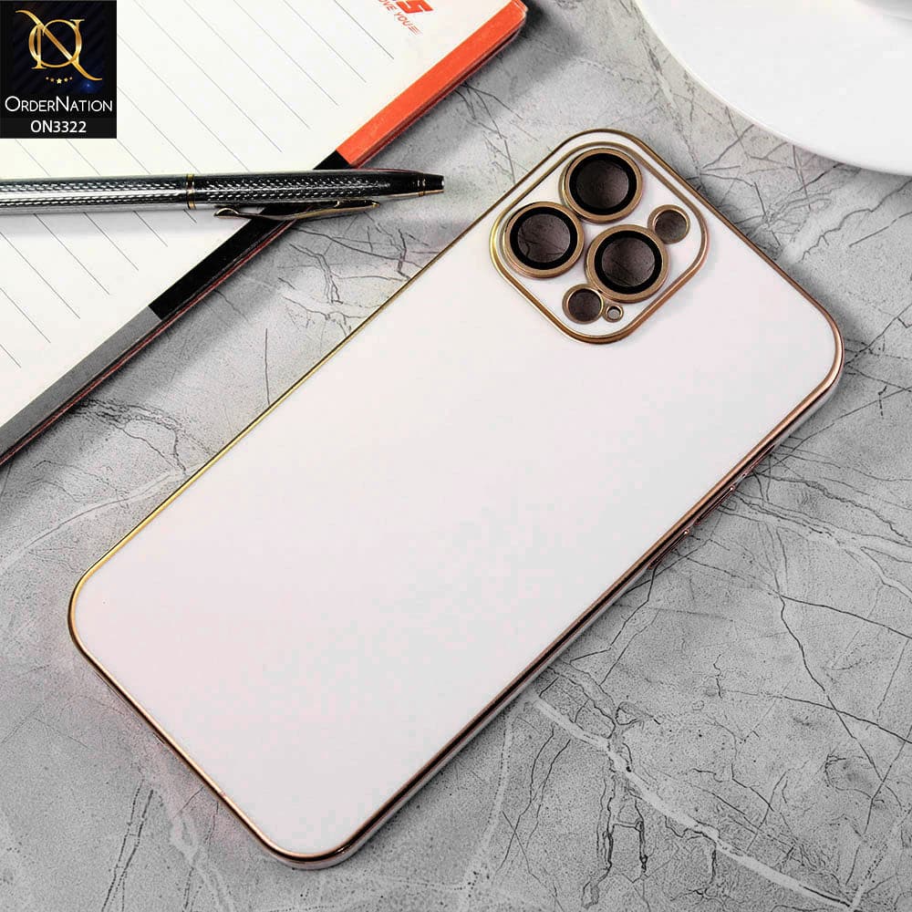 iPhone 13 Pro Max Cover - White - Electroplated Edges Ultra Thin Camera Lens Protection Shield Matt Soft Case