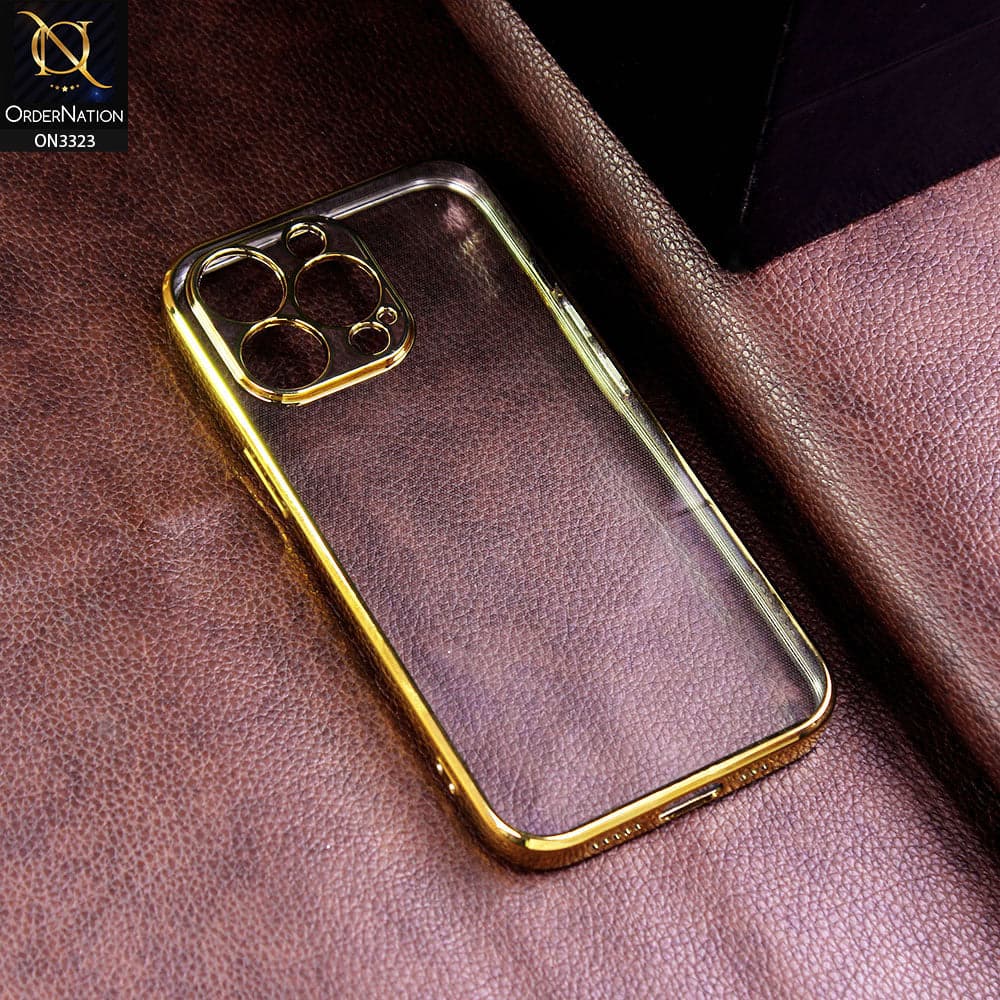 iPhone 12 Pro Max Cover - Golden - Shiny Electroplated Borders HQ Clear Transparent Soft Case with Camera Protection