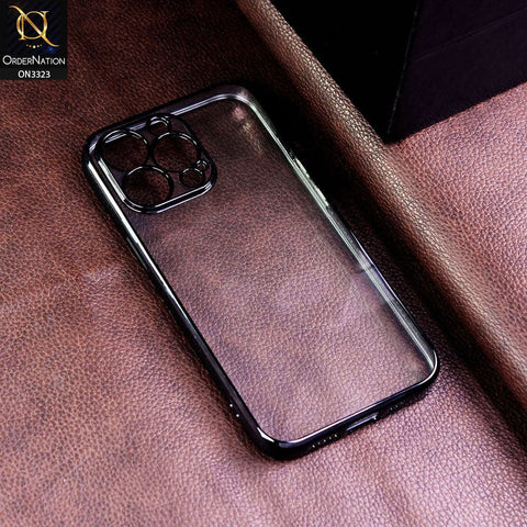 iPhone 13 Pro Cover - Black - Shiny Electroplated Borders HQ Clear Transparent Soft Case with Camera Protection