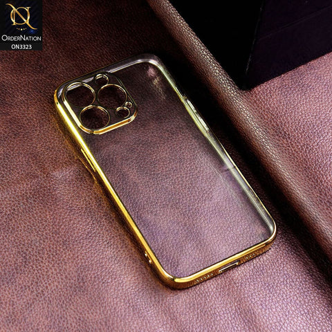 iPhone 13 Pro Cover - Golden - Shiny Electroplated Borders HQ Clear Transparent Soft Case with Camera Protection
