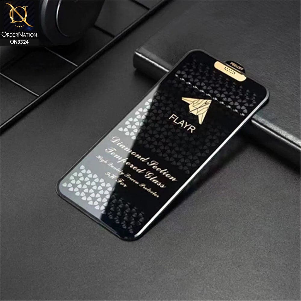 iPhone XS Max Protector - Black -  9H Full Glue Flayr Diamond Section HIgh Quality Tempered Glass Screen Protector