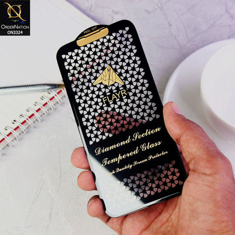 iPhone 14 Protector - Black -  9H Full Glue Flayr Diamond Section HIgh Quality Tempered Glass Screen Protector