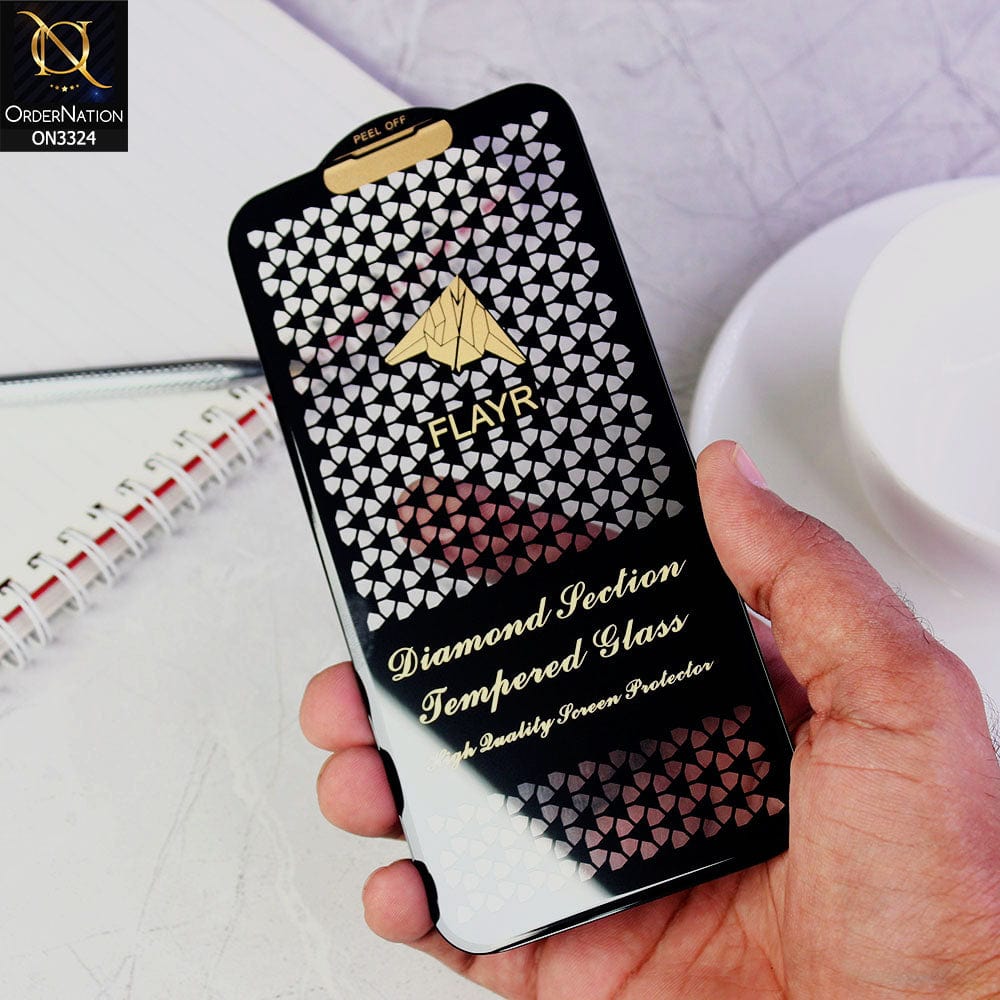 iPhone 14 Plus Protector - Black -  9H Full Glue Flayr Diamond Section HIgh Quality Tempered Glass Screen Protector