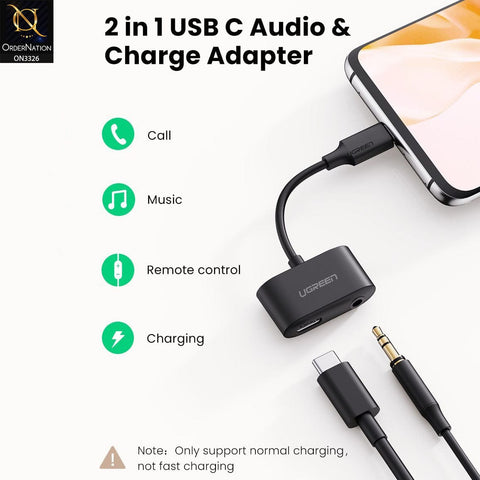 Type-C Adapter - Black - UGREEN Usb Type-C To 3.5mm Audio Adapter with Power Supply