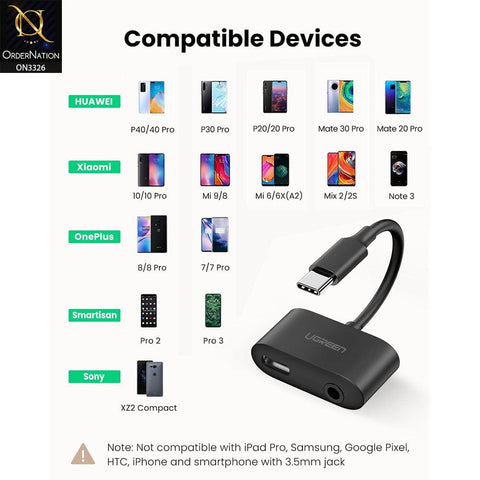 Type-C Adapter - Black - UGREEN Usb Type-C To 3.5mm Audio Adapter with Power Supply