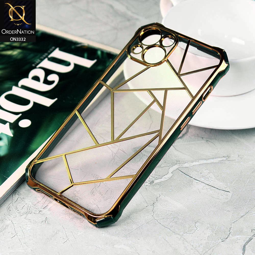 iPhone 13 Cover - Green - Smart Mosaic Marble color Borders Transparent Soft Case