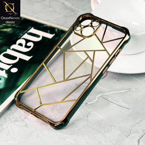 iPhone 13 Cover - Green - Smart Mosaic Marble color Borders Transparent Soft Case