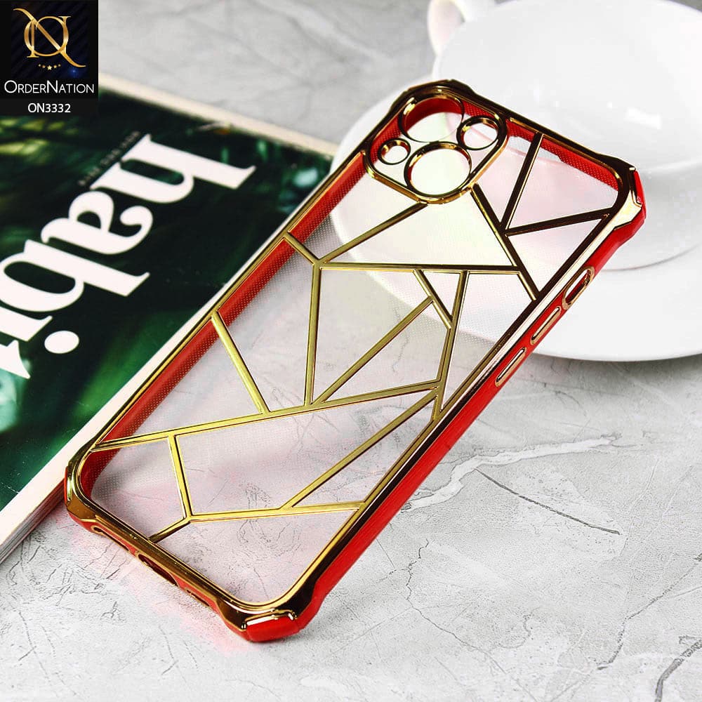 iPhone 13 Cover - Red - Smart Mosaic Marble color Borders Transparent Soft Case