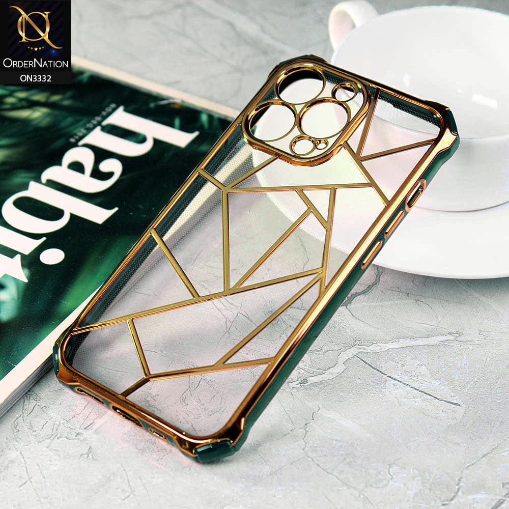 iPhone 13 Pro Cover - Green - Smart Mosaic Marble color Borders Transparent Soft Case