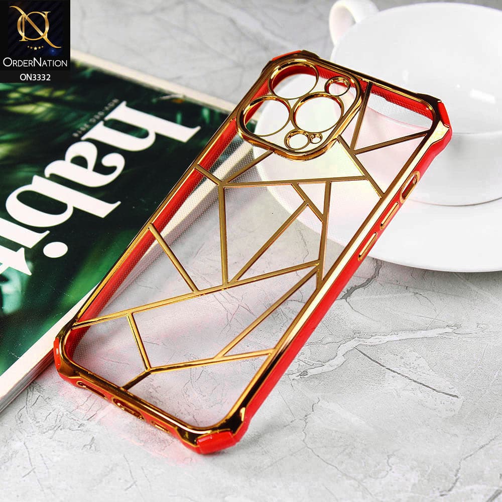iPhone 13 Pro Cover - Red - Smart Mosaic Marble color Borders Transparent Soft Case