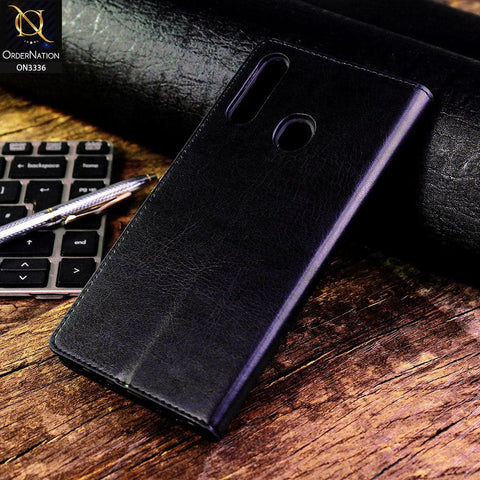Samsung Galaxy A20s Cover - Black - Rich Boss Leather Texture Soft Flip Book Case