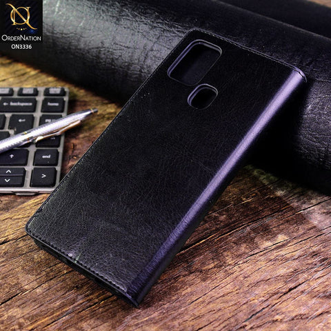 Samsung Galaxy A21s Cover - Black - Rich Boss Leather Texture Soft Flip Book Case