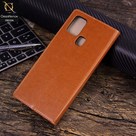 Samsung Galaxy A21s Cover - Mustard - Rich Boss Leather Texture Soft Flip Book Case