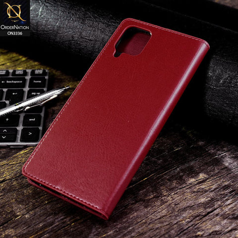 Samsung Galaxy M22 Cover - Red - Rich Boss Leather Texture Soft Flip Book Case
