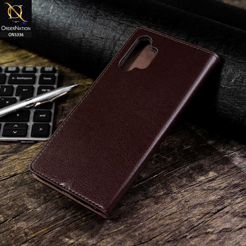 Samsung Galaxy A32 Cover - Dark Brown - Rich Boss Leather Texture Soft Flip Book Case