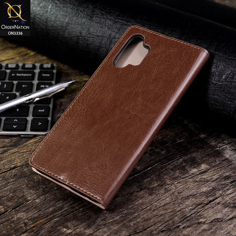 Samsung Galaxy A32 Cover - Light Brown - Rich Boss Leather Texture Soft Flip Book Case
