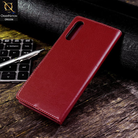 Samsung Galaxy A50s Cover - Red - Rich Boss Leather Texture Soft Flip Book Case