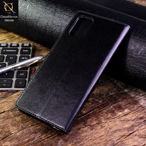Samsung Galaxy A51 Cover - Black - Rich Boss Leather Texture Soft Flip Book Case