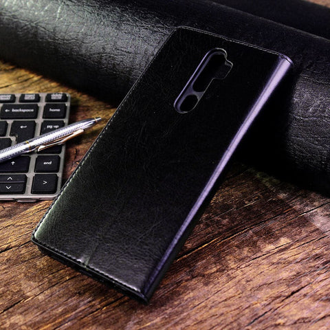 Oppo A5 2020 Cover - Black - Rich Boss Leather Texture Soft Flip Book Case