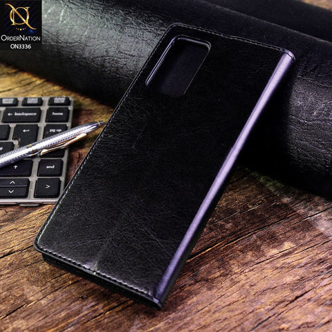 Oppo A54 4G Cover - Black - Rich Boss Leather Texture Soft Flip Book Case