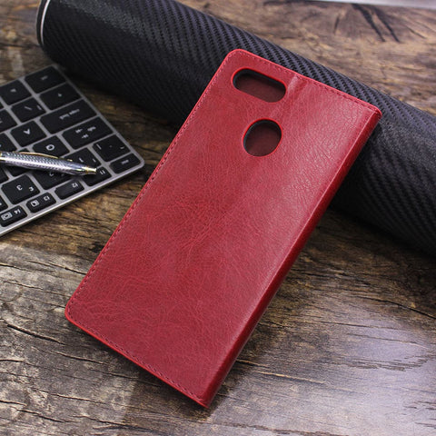Oppo A7 Cover - Red - Rich Boss Leather Texture Soft Flip Book Case