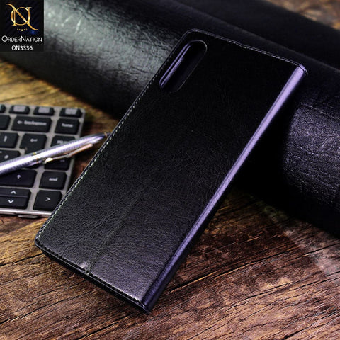 Samsung Galaxy A70 Cover - Black - Rich Boss Leather Texture Soft Flip Book Case