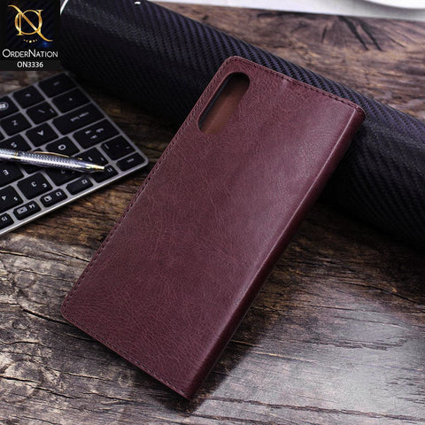 Samsung Galaxy A70 Cover - Maroon - Rich Boss Leather Texture Soft Flip Book Case