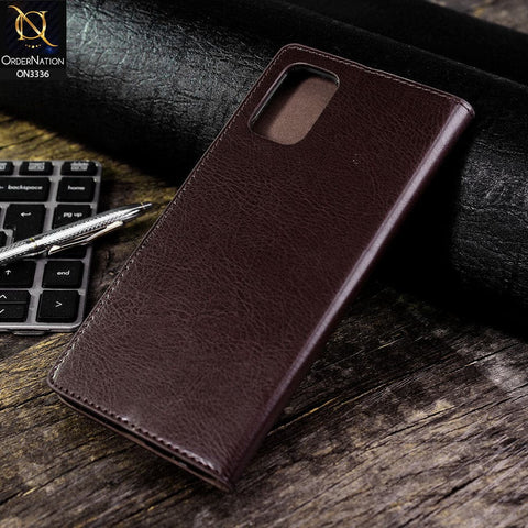 Samsung Galaxy A71 Cover - Dark Brown - Rich Boss Leather Texture Soft Flip Book Case