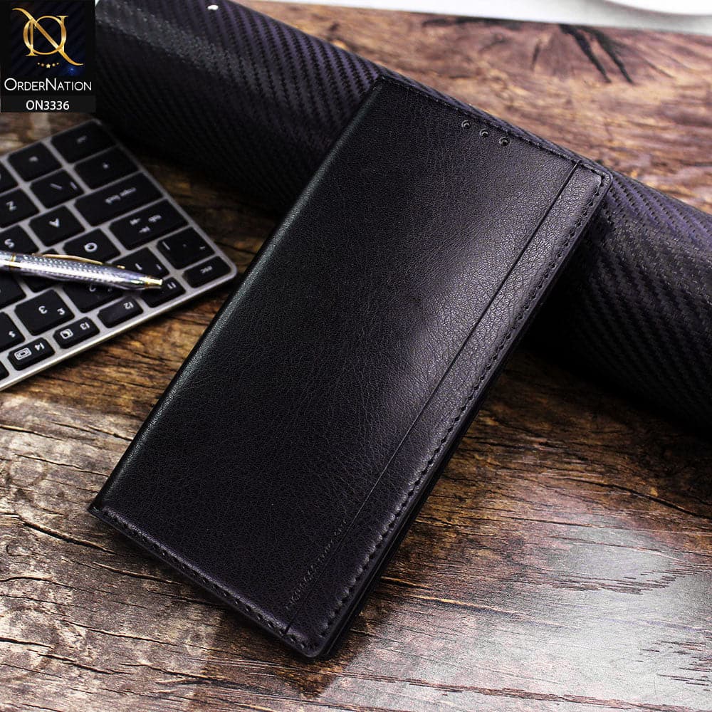 Vivo Y33t Cover - Black - Rich Boss Leather Texture Soft Flip Book Case