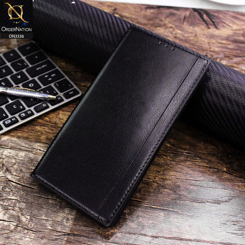 Vivo Y33t Cover - Black - Rich Boss Leather Texture Soft Flip Book Case