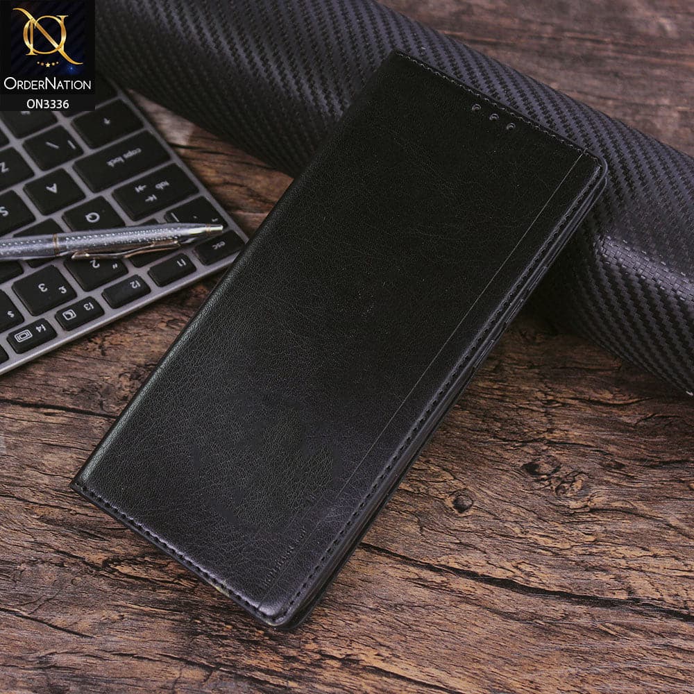 Xiaomi Redmi 9C Cover - Black - Rich Boss Leather Texture Soft Flip Book Case