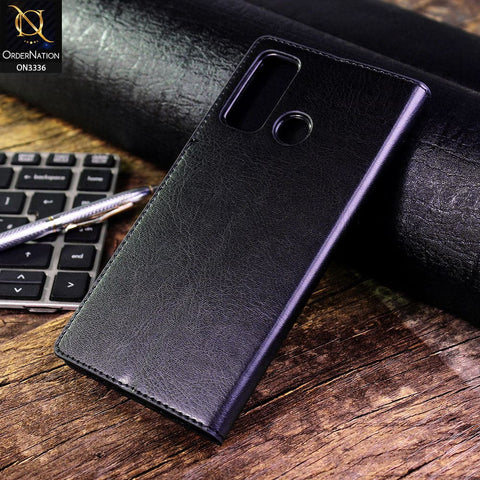 Tecno Spark 5 Cover - Black - Rich Boss Leather Texture Soft Flip Book Case