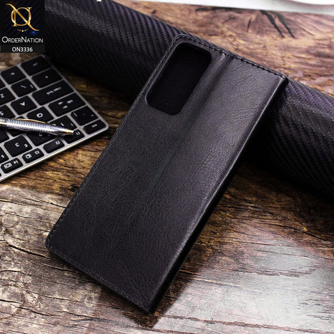 Tecno Camon 18T Cover - Black - Rich Boss Leather Texture Soft Flip Book Case