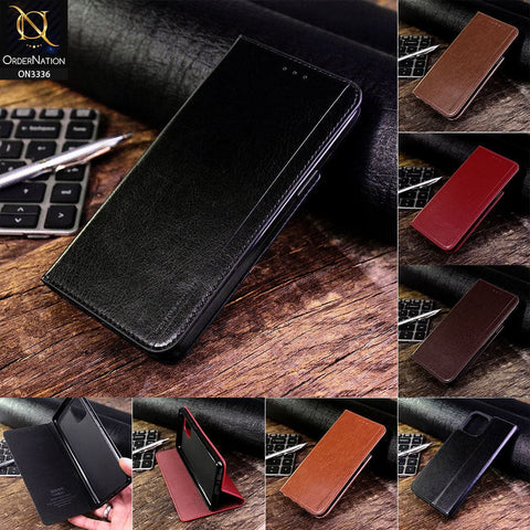 Realme 7 Cover - Black - Rich Boss Leather Texture Soft Flip Book Case