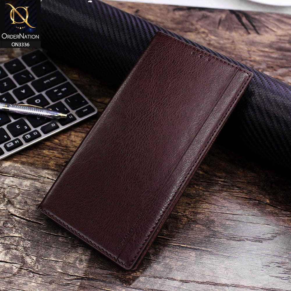 iPhone XS Max Cover - Dark Brown - Rich Boss Leather Texture Soft Flip Book Case
