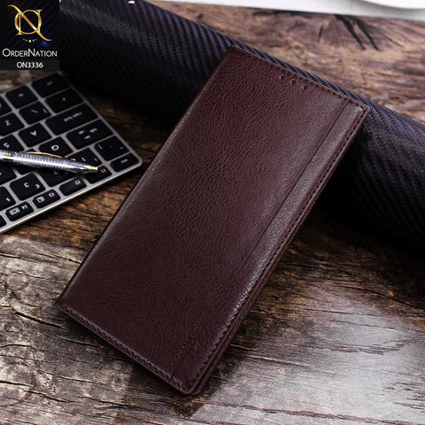 iPhone XS Max Cover - Dark Brown - Rich Boss Leather Texture Soft Flip Book Case