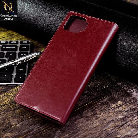 Oppo F17 Cover - Red - Rich Boss Leather Texture Soft Flip Book Case