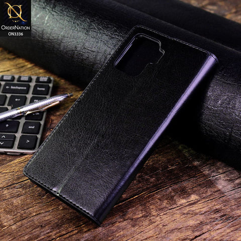 Oppo F19 Pro Cover - Black - Rich Boss Leather Texture Soft Flip Book Case