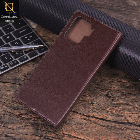 Oppo A94 Cover - Dark Brown - Rich Boss Leather Texture Soft Flip Book Case