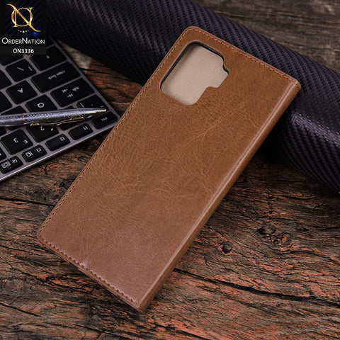 Oppo F19 Pro Cover - Light Brown - Rich Boss Leather Texture Soft Flip Book Case