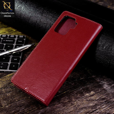 Oppo F19 Pro Cover - Red - Rich Boss Leather Texture Soft Flip Book Case
