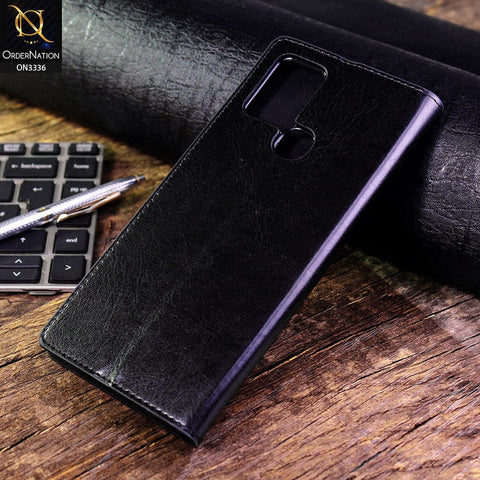 Infinix Hot 10 Cover - Black - Rich Boss Leather Texture Soft Flip Book Case