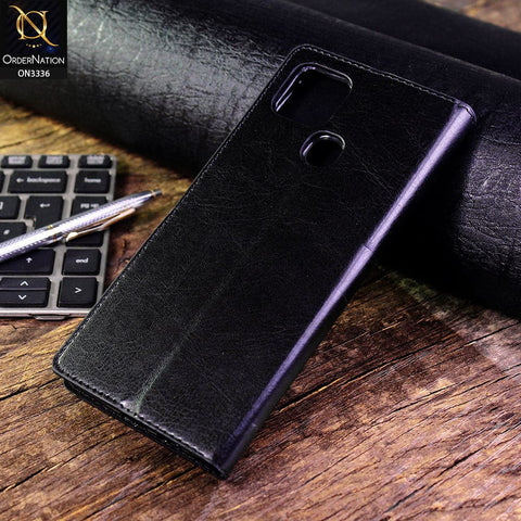 Infinix Hot 10i Cover - Black - Rich Boss Leather Texture Soft Flip Book Case