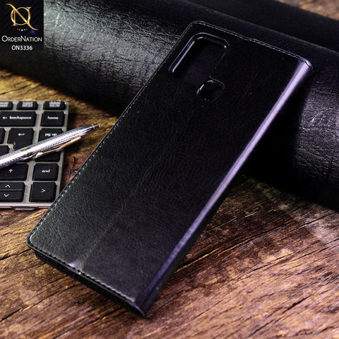 Infinix Hot 10s Cover - Black - Rich Boss Leather Texture Soft Flip Book Case